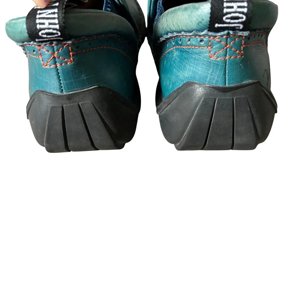 John Fluevog Future Angel Slip-on Wingtip Brogue Shoes Sz 7 Teal Leather